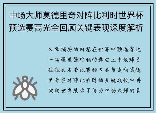 中场大师莫德里奇对阵比利时世界杯预选赛高光全回顾关键表现深度解析