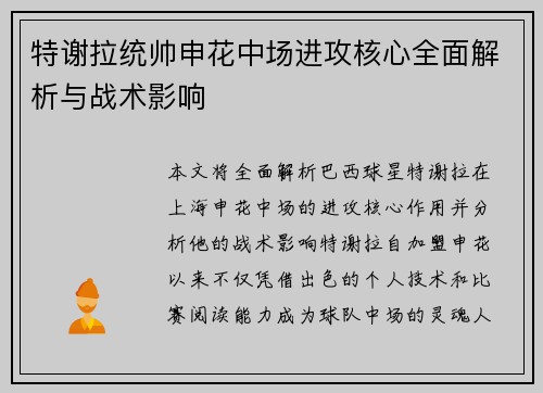 特谢拉统帅申花中场进攻核心全面解析与战术影响